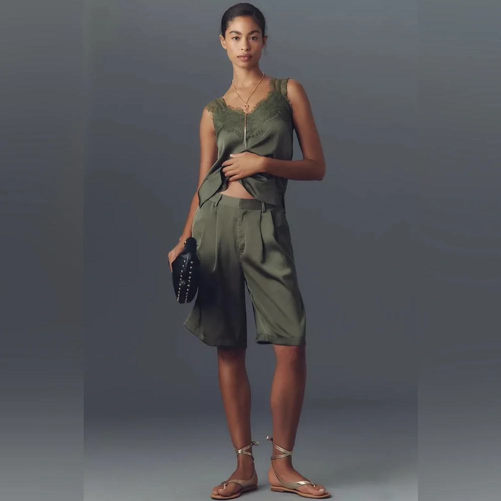 NWOT Anthropologie‎ bishop + young olive green Silky Bermuda Shorts